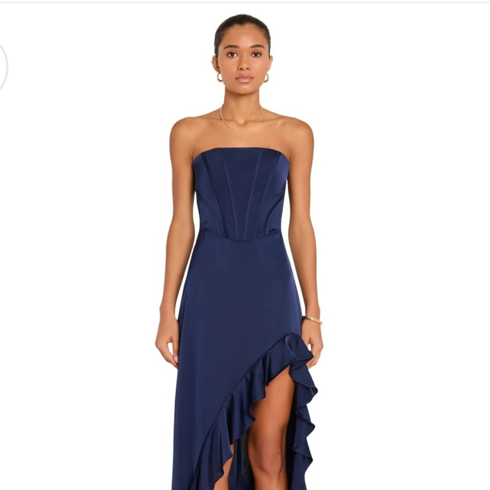 NWT Amanda Uprichard Strapless Francesca Corset Slit Maxi Gown in Navy - Sz Med - Picture 6 of 10